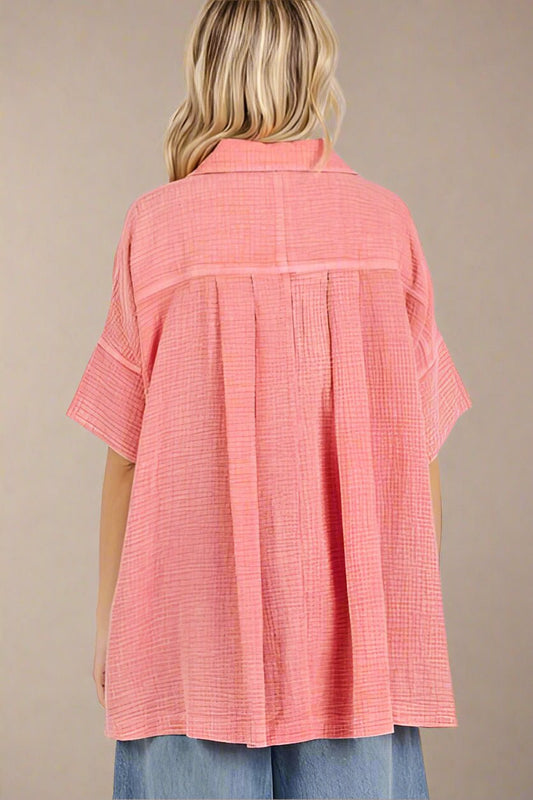 Mittoshop - Oversized Short Sleeve Shirt in Deep Coral