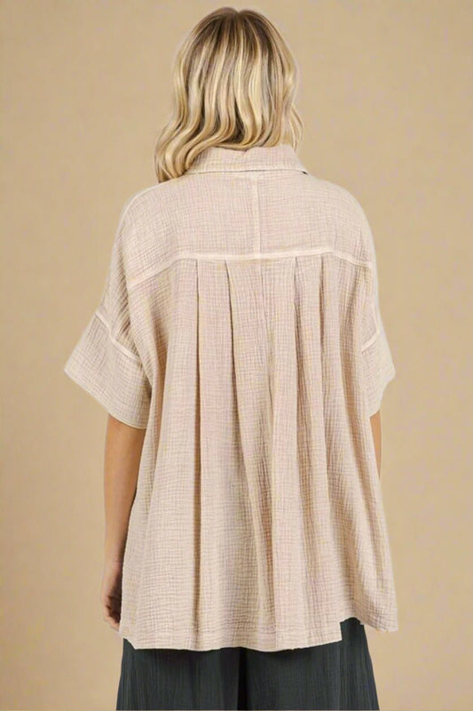 Mittoshop - Oversized Short Sleeve Shirt in Sand