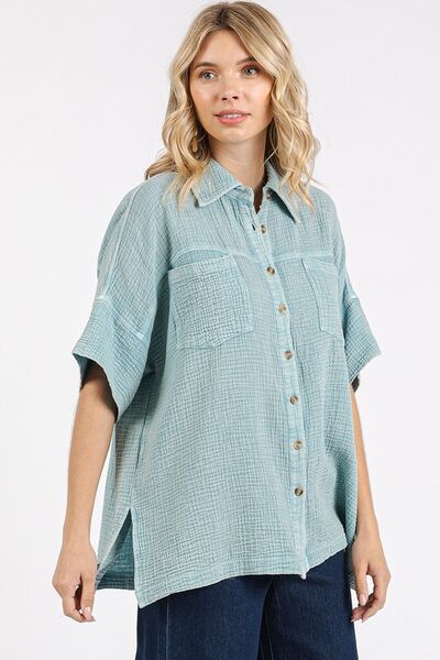 Mittoshop - Oversized Short Sleeve Shirt in Seafoam