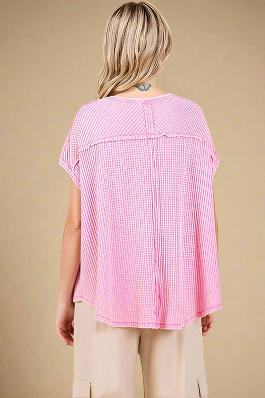 Mittoshop - Pink Waffle Knit Oversized Top