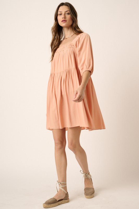 Mittoshop - Pintuck Detail Tie Back Mini Dress in Apricot