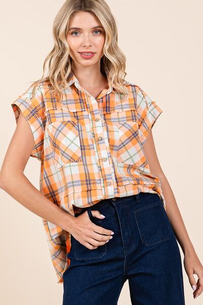 Mittoshop - Plaid Button Down Shirt in Sherbet