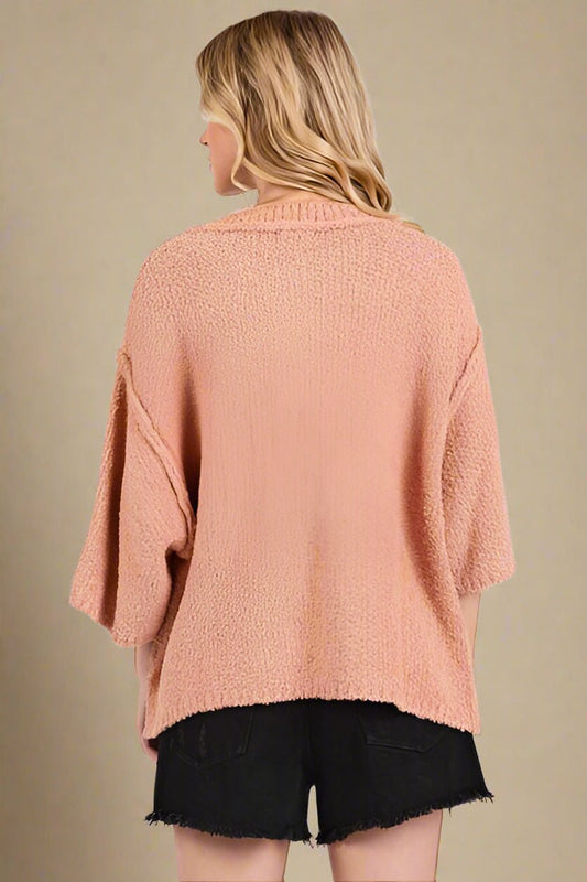 Mittoshop - Relaxed Fit Split Neck Sweater in Rosewood