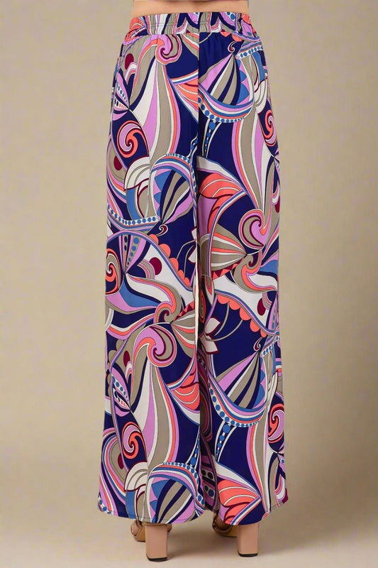 Mittoshop - Retro Swirl Wide Leg Pants in Navy Multi
