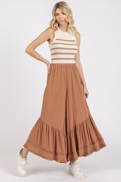 Mittoshop - Ruffle Hem Wide Leg Pants in Caramel