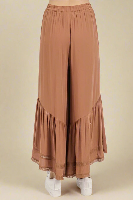 Mittoshop - Ruffle Hem Wide Leg Pants in Caramel