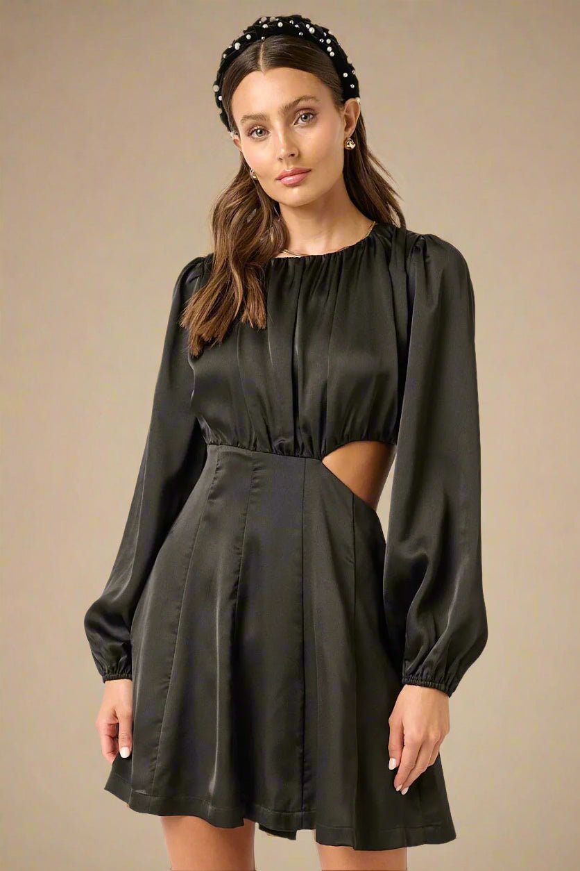 MITTOSHOP Black Satin Cutout Mini Dress Black / M MITTOSHOP Black Satin Cutout Mini Dress Black / M