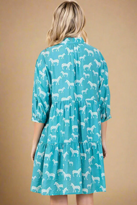 Mittoshop - Sea Green Zebra Print Mini Shirt Dress