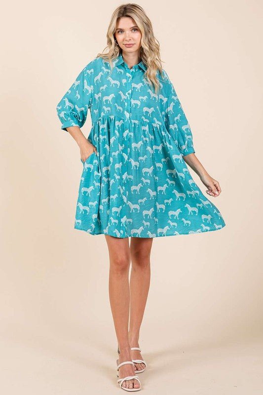 Mittoshop - Sea Green Zebra Print Mini Shirt Dress