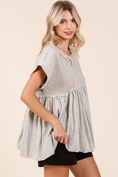 Mittoshop - Short Sleeve Babydoll Blouse in Sand