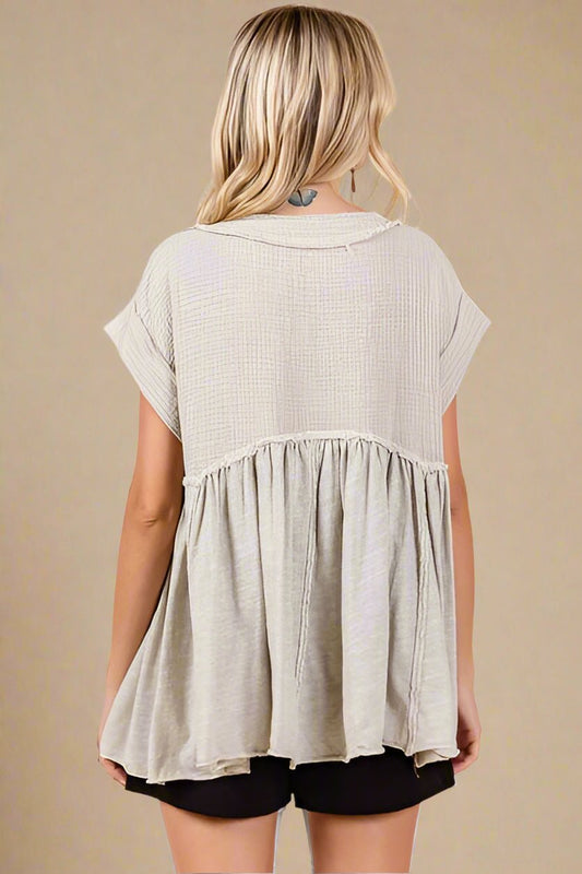 Mittoshop - Short Sleeve Babydoll Blouse in Sand