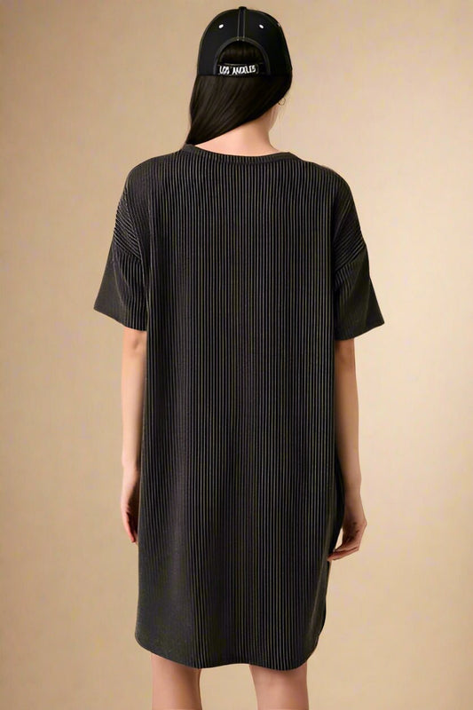 Mittoshop - Short Sleeve Mini Tee Dress in Charcoal