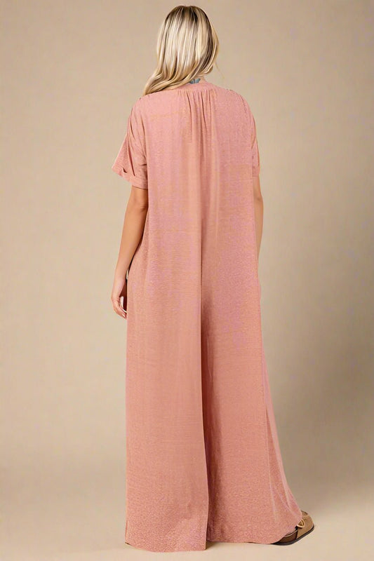 Mittoshop - Short Sleeve Wide Leg Jumpsuit in Ginger