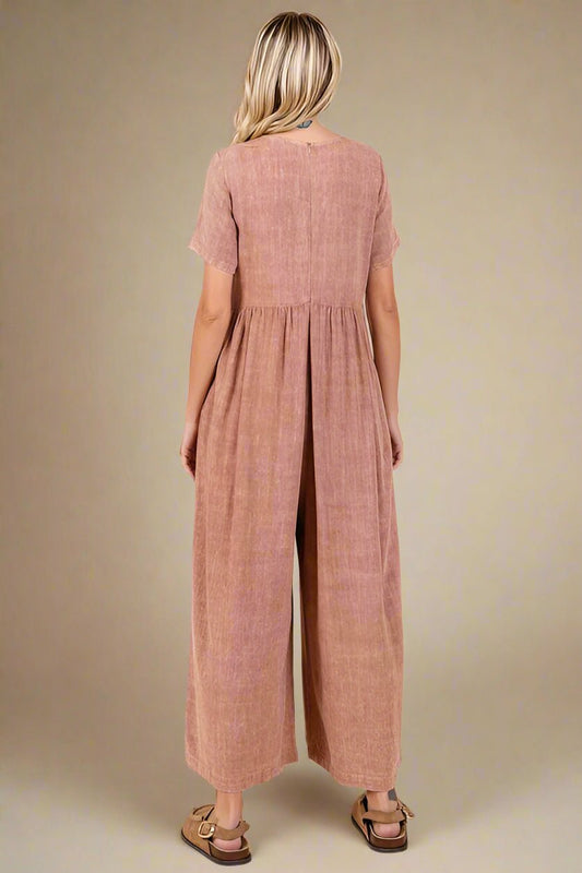 Mittoshop - Short Sleeve Wide Leg Jumpsuit in Ginger