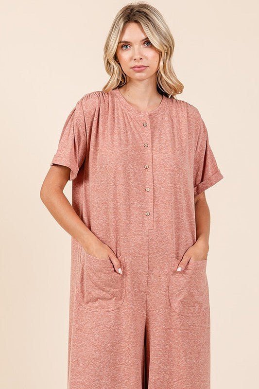 Mittoshop - Short Sleeve Wide Leg Jumpsuit in Ginger