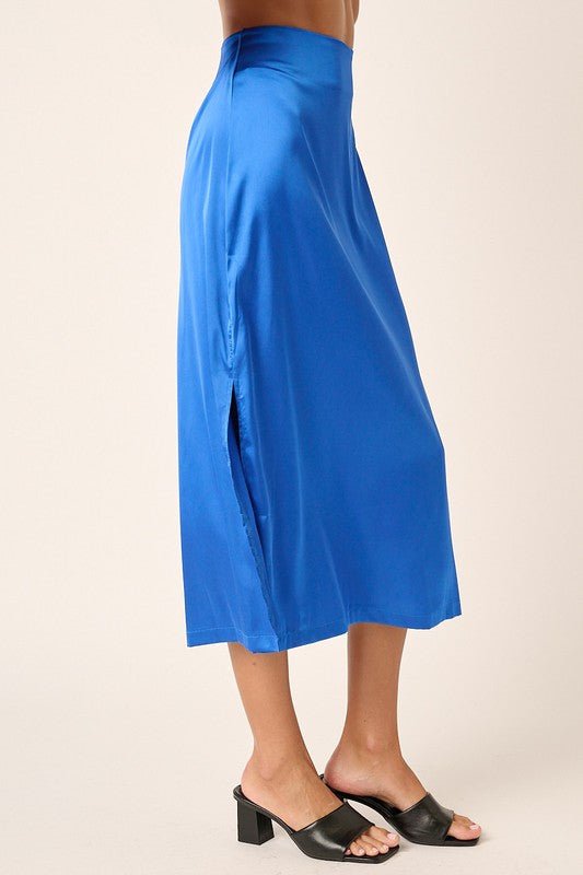 Mittoshop - Side Slit Satin Midi Skirt in Sapphire