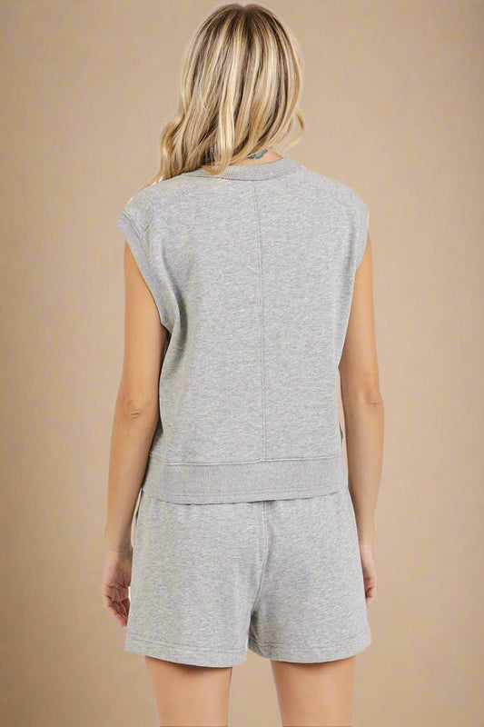 Mittoshop - Sleeveless Sweatshirt & Drawstring Shorts Set in Heather Gray