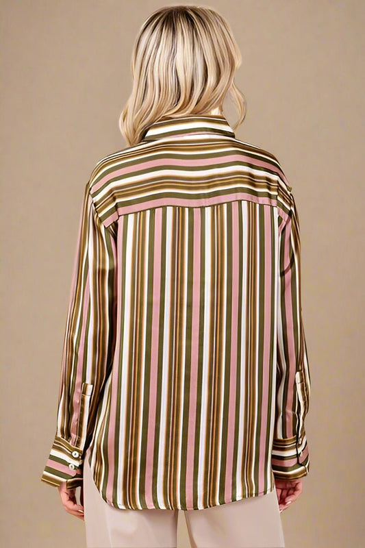 Mittoshop - Striped Satin Shirt in Mauve