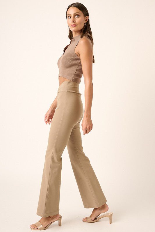 Mittoshop - Surplice V - Waist Flare Pants in Mocha