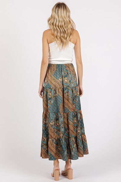 Mittoshop - Teal Green Paisley Patchwork Satin Maxi Skirt