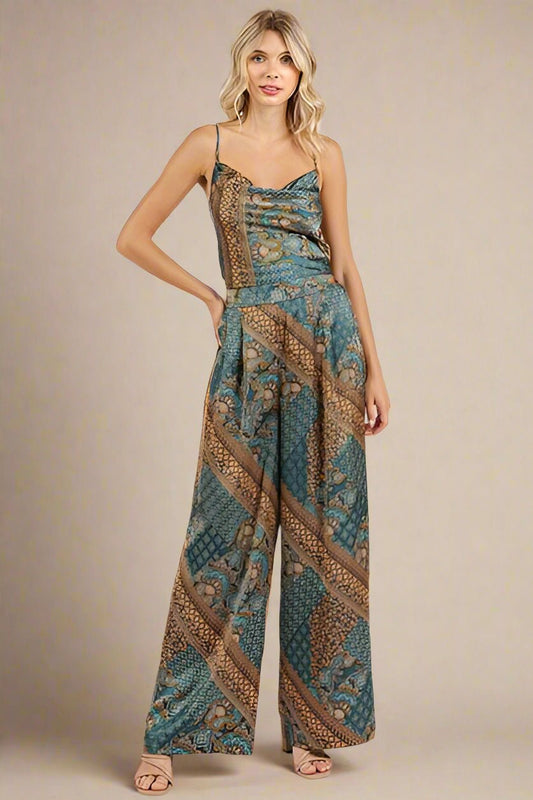 Mittoshop - Teal Green Paisley Satin Crop Cami