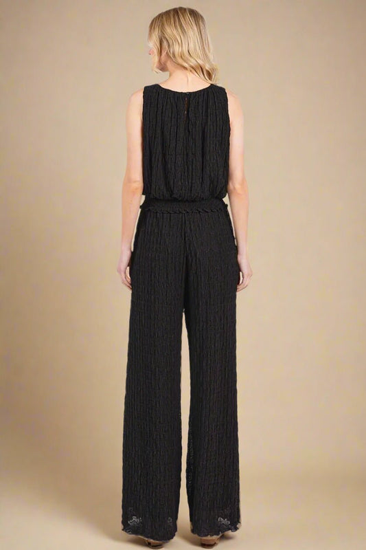 Mittoshop - Textured Sleeveless Top & Wide Leg Pants Set in Black