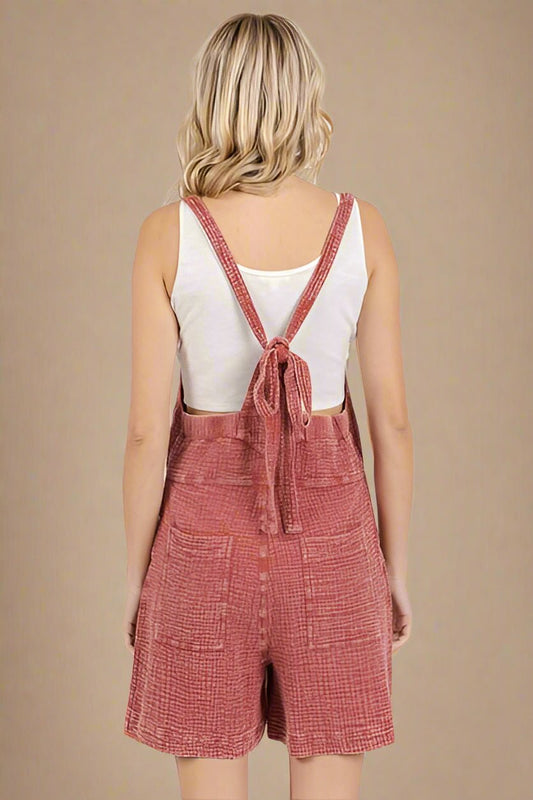 Mittoshop - Tie Back Cotton Shortalls in Dark Mauve