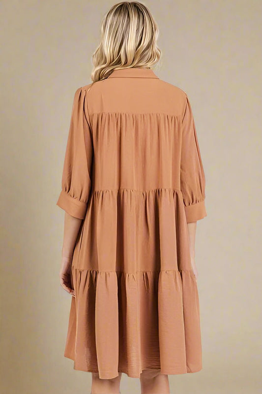 Mittoshop - Tiered Mini Shirt Dress in Ochre