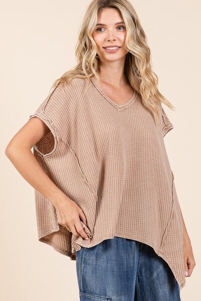 Mittoshop - Waffle Knit Oversized Top in Tan