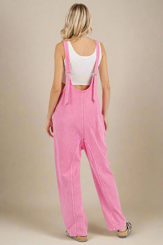 Mittoshop - Washed Cotton Overalls in Bubblegum Pink