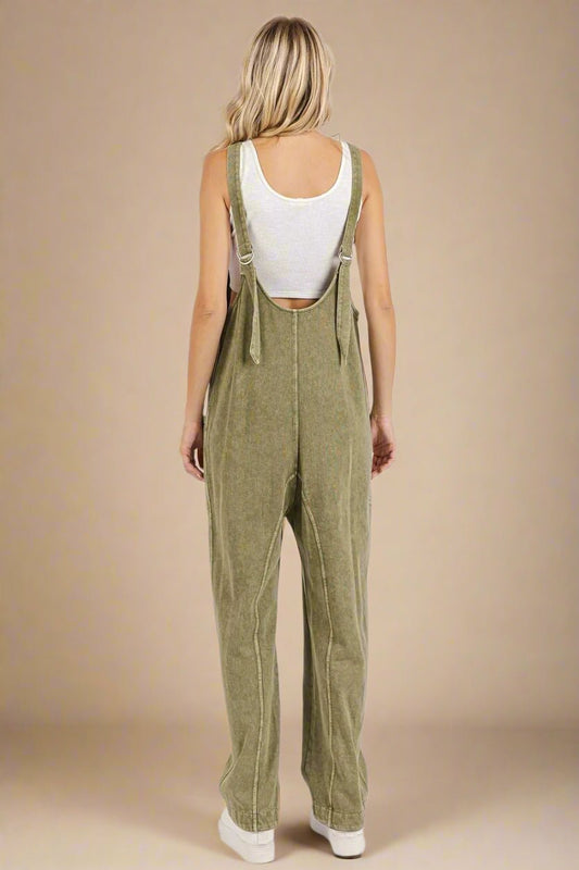 Mittoshop - Washed Cotton Overalls in Olive Green