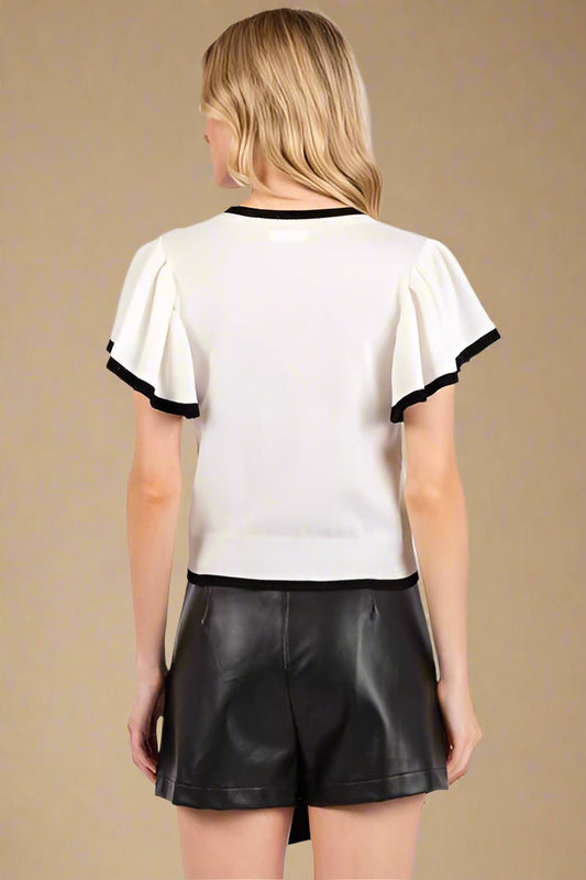 Mittoshop - White Ruffled Sleeve Knit Top