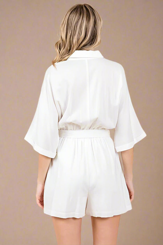 Mittoshop - White Tie Waist Half Sleeve Romper