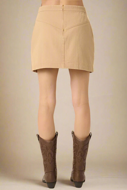 Mittoshop - Zipper Back Twill Mini Skirt in Tan