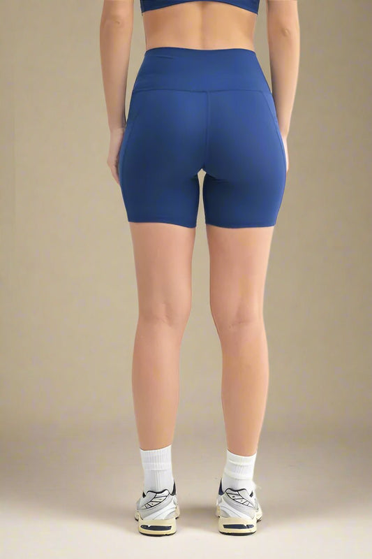Mono B - High Waist Pocket Biker Shorts in Navy Blue
