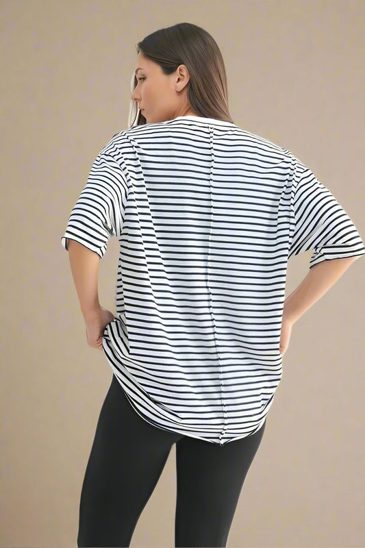 Mono B - Relaxed Fit Stripe Tee – White & Navy
