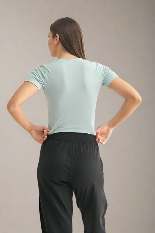 Mono B - Ribbed Short Sleeve Crop Tee – Soft Aqua