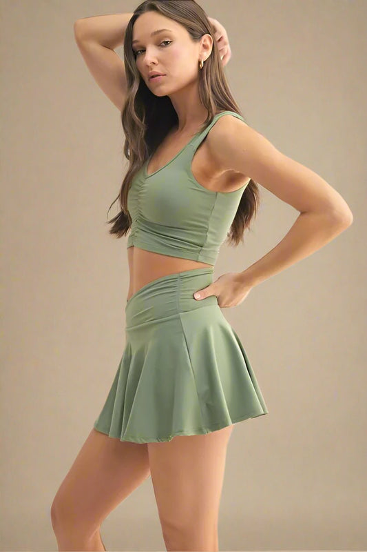 Mono B - Ruched Front Sports Bra – Sage Green