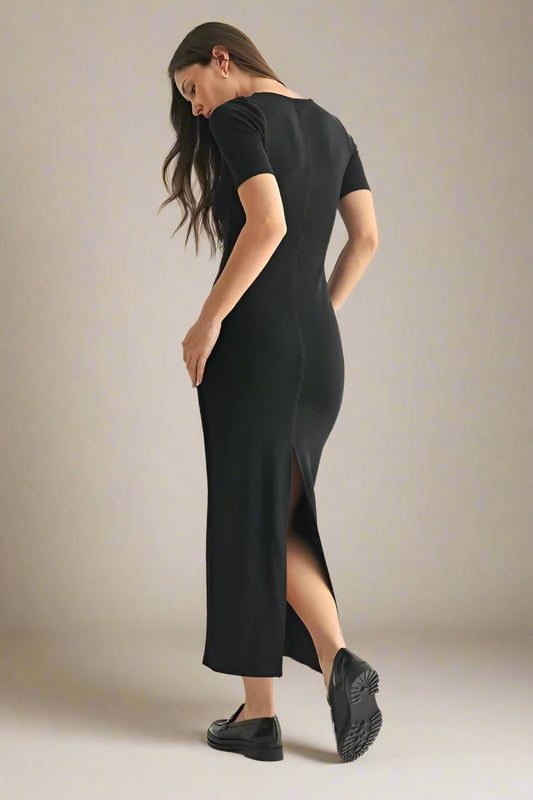 Mono B - Scoop Neck Fitted Maxi Dress – Classic Black