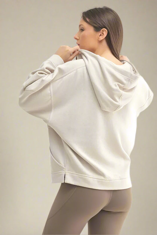 Mono B - Snap Henley Hoodie – Oatmeal Beige