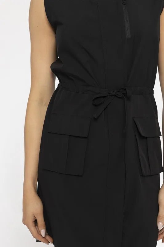 Mono B - Utility Pocket Tie - Waist Mini Dress – Black