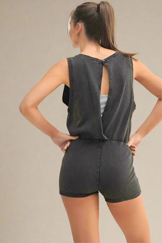 Mono B - Washed Black Sleeveless Muscle Romper
