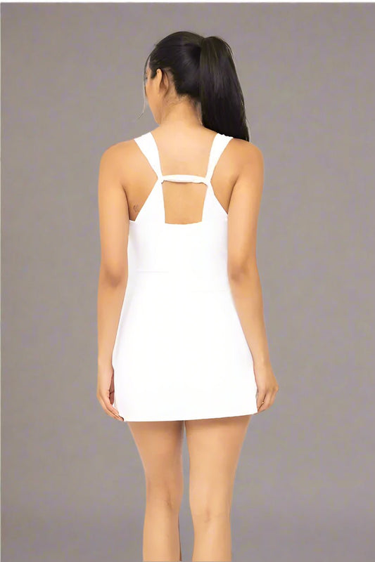 Mono B - White Active Mini Dress with Built - In Shorts