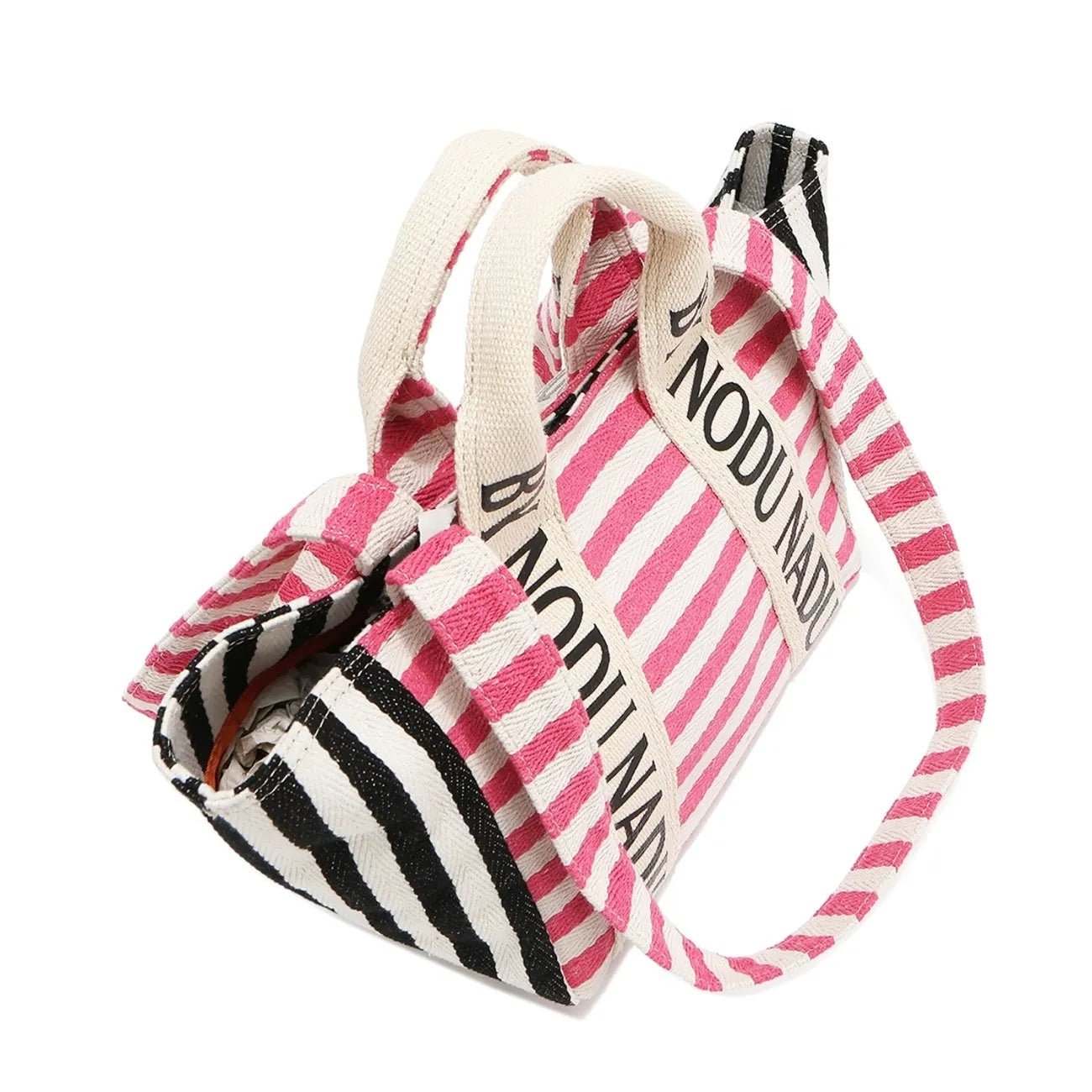 Nicole Lee USA - Striped Canvas Tote Bag with Logo Straps