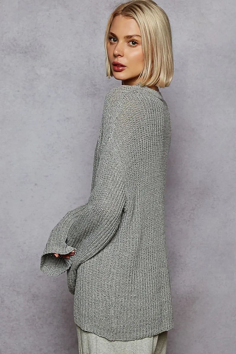 POL - Heather Gray Wide Sleeve Knit Sweater