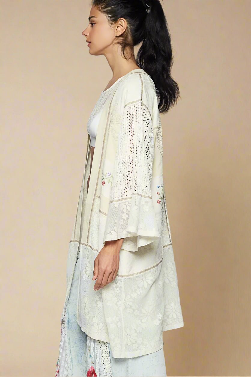 POL - Ivory Floral Patchwork Lace Kimono Duster