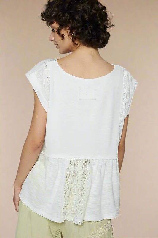 POL - Ivory Lace Patchwork Cap Sleeve Top