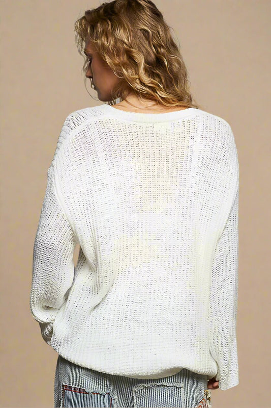 POL - Ivory V - Neck Knit Sweater