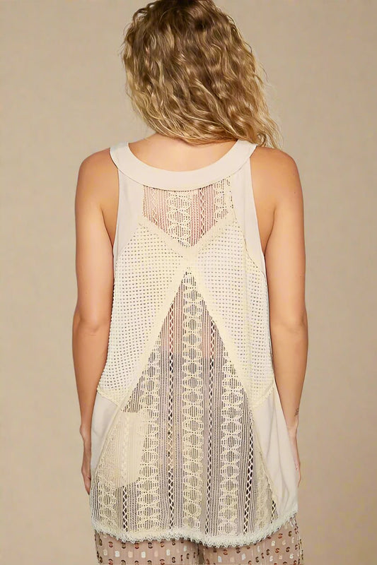 POL - Oat Lace - Up Crochet Tank