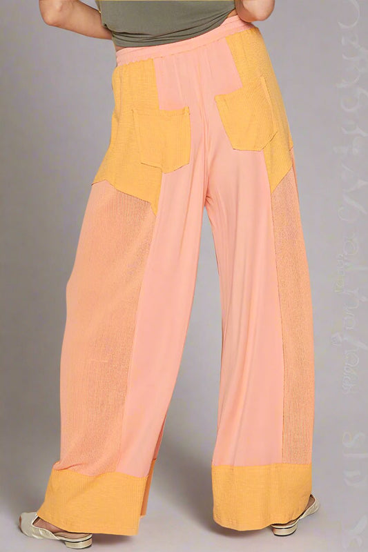 POL - Peach & Mustard Two - Tone Wide Leg Lounge Pants